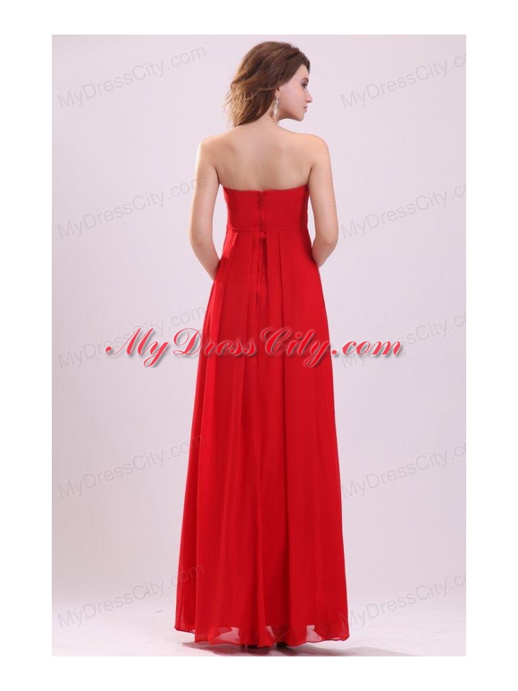 Simple Empire Sweetheart Floor-length Chiffon Ruching Red Prom Dress