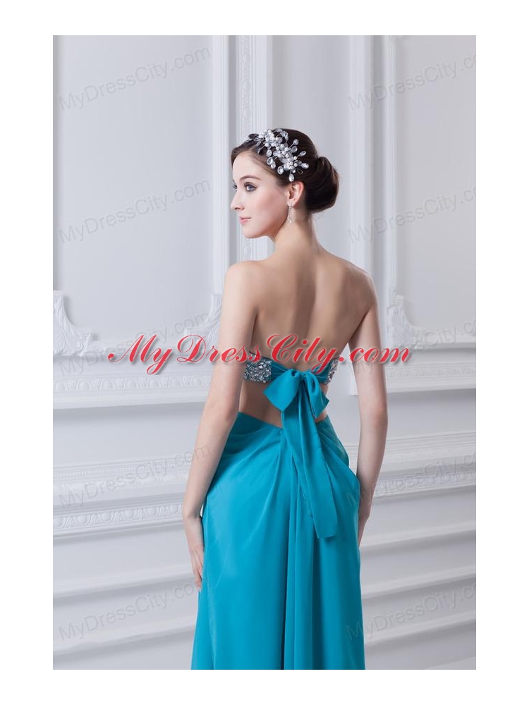 Sweetheart Deep Sky Blue Chiffon Prom Dress with Beading