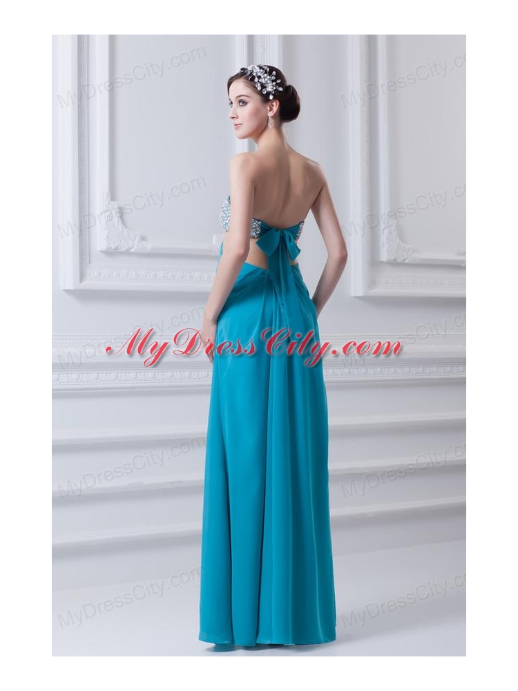 Sweetheart Deep Sky Blue Chiffon Prom Dress with Beading