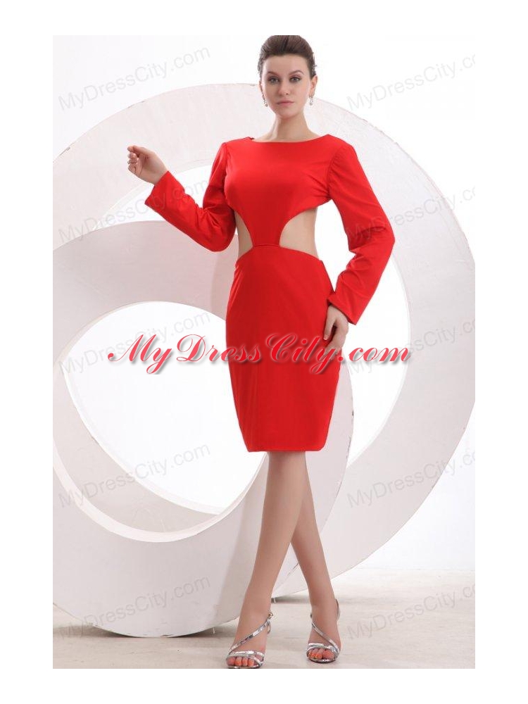 Wine Red Scoop Long Sleeves Knee-length Prom Dress