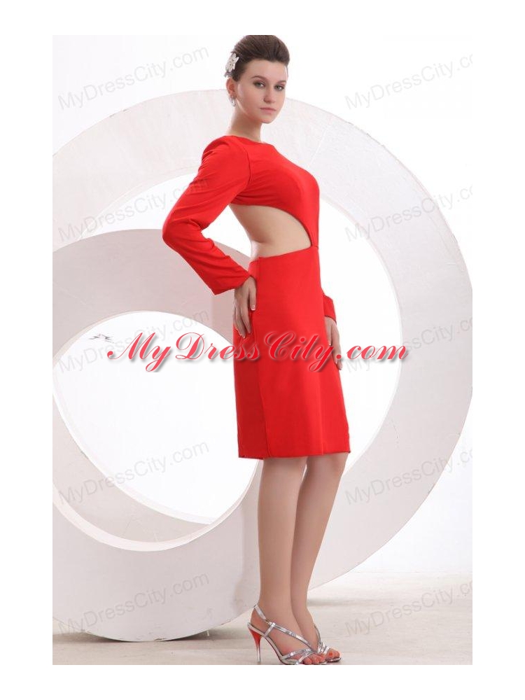 Wine Red Scoop Long Sleeves Knee-length Prom Dress