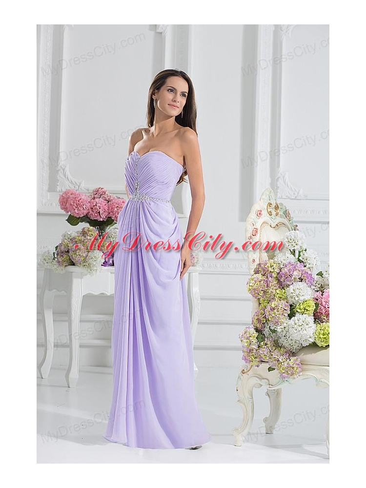 Column Sweetheart Floor-length Ruching Lavender Prom Dress