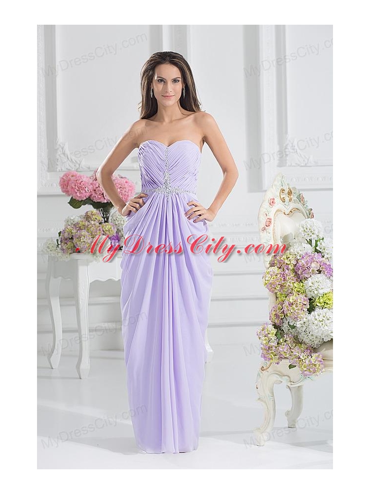 Column Sweetheart Floor-length Ruching Lavender Prom Dress