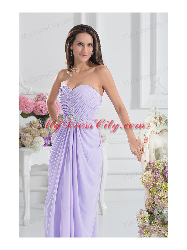 Column Sweetheart Floor-length Ruching Lavender Prom Dress