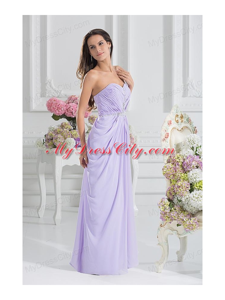 Column Sweetheart Floor-length Ruching Lavender Prom Dress