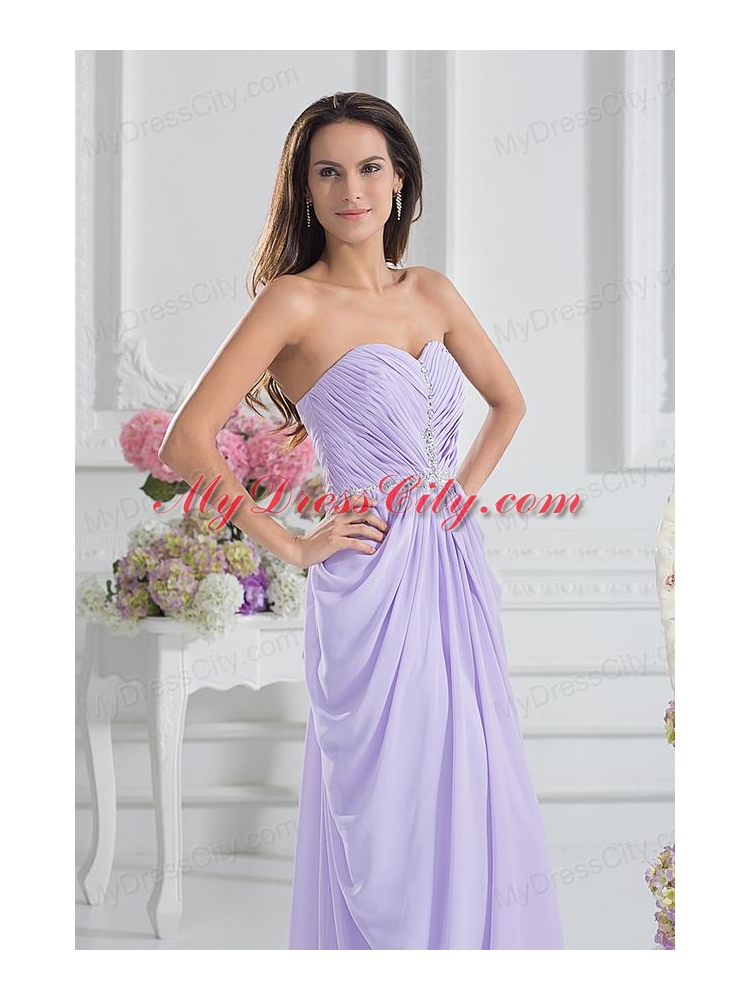 Column Sweetheart Floor-length Ruching Lavender Prom Dress