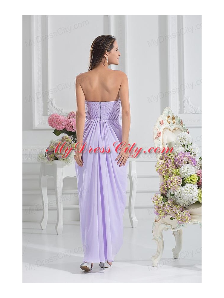 Column Sweetheart Floor-length Ruching Lavender Prom Dress