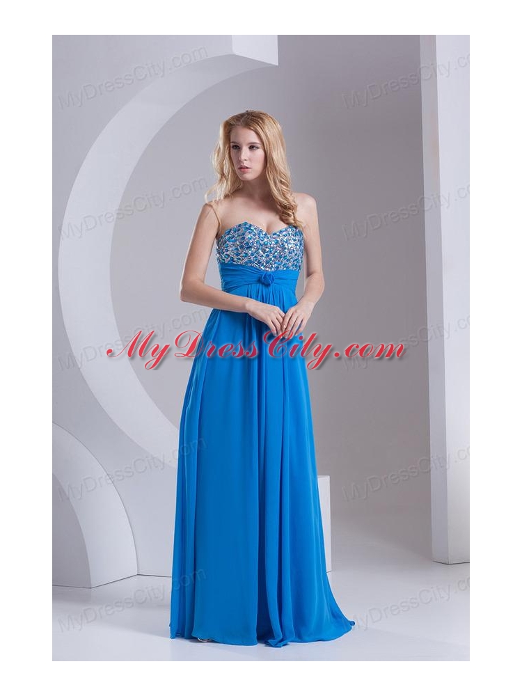 Empire Sweetheart Chiffon Beading Deep Sky Blue Prom Dress