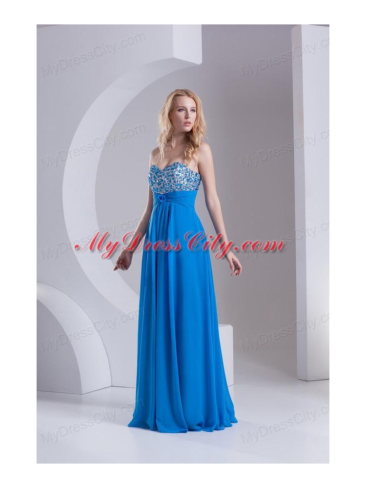 Empire Sweetheart Chiffon Beading Deep Sky Blue Prom Dress