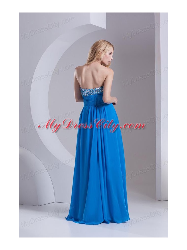 Empire Sweetheart Chiffon Beading Deep Sky Blue Prom Dress