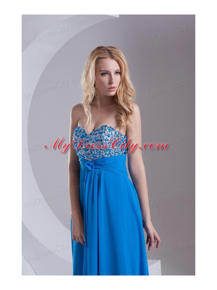 Empire Sweetheart Chiffon Beading Deep Sky Blue Prom Dress