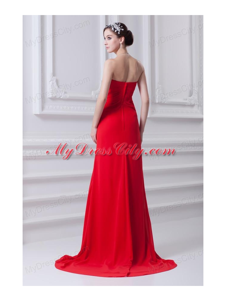 Red Sweetheart High Slit and Beading Prom Dress with Brush Train