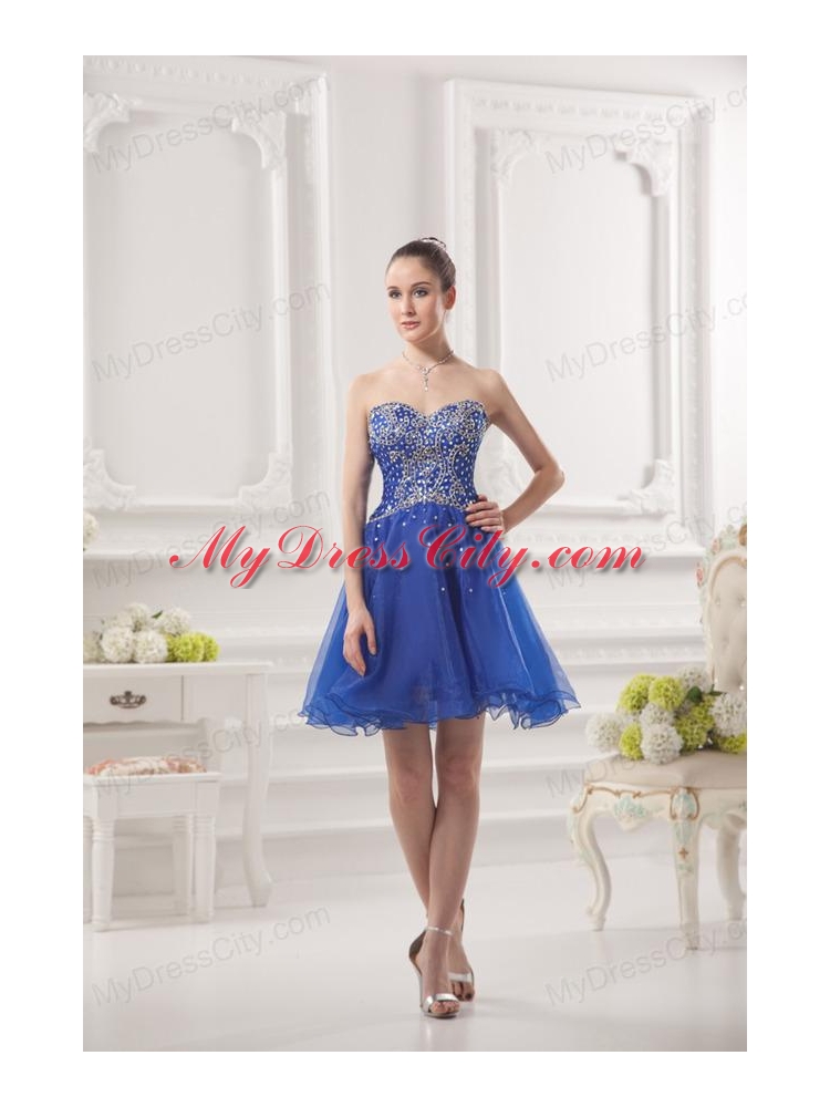 Sweetheart A-line Royal Blue Organza Prom Dress with Beading