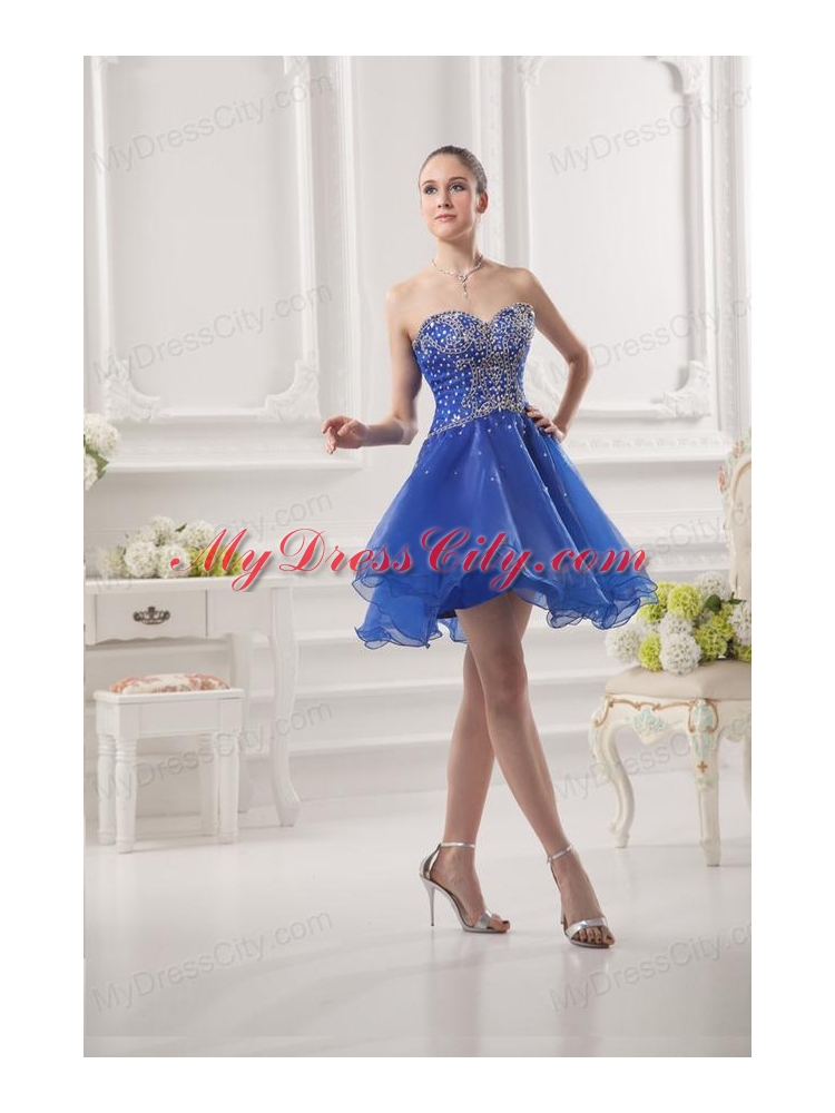 Sweetheart A-line Royal Blue Organza Prom Dress with Beading