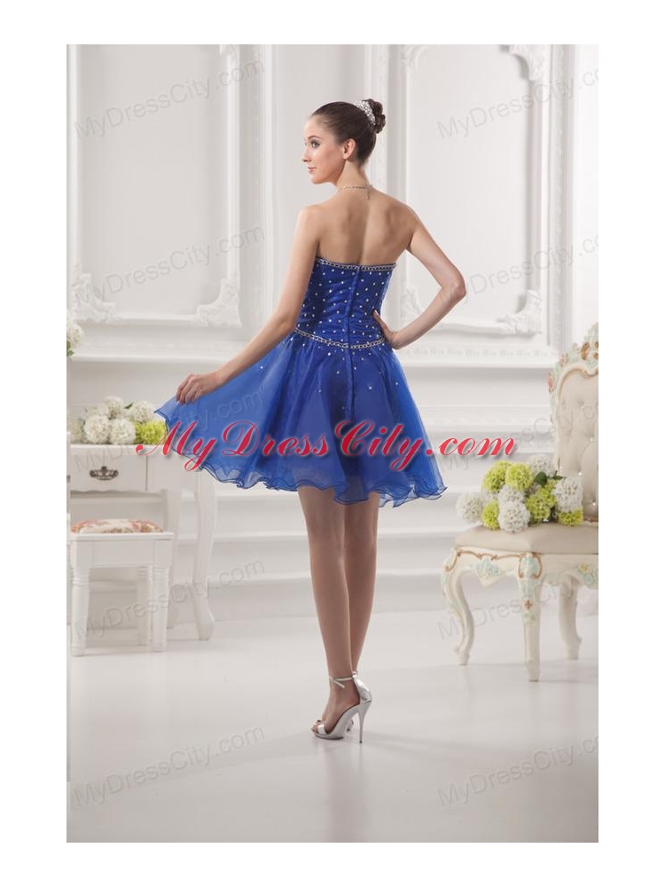 Sweetheart A-line Royal Blue Organza Prom Dress with Beading