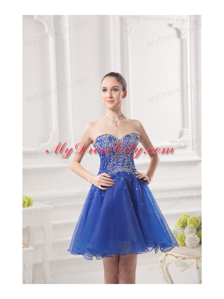 Sweetheart A-line Royal Blue Organza Prom Dress with Beading