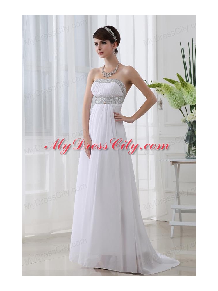 Strapless Beading and Ruching Backless Prom Dress