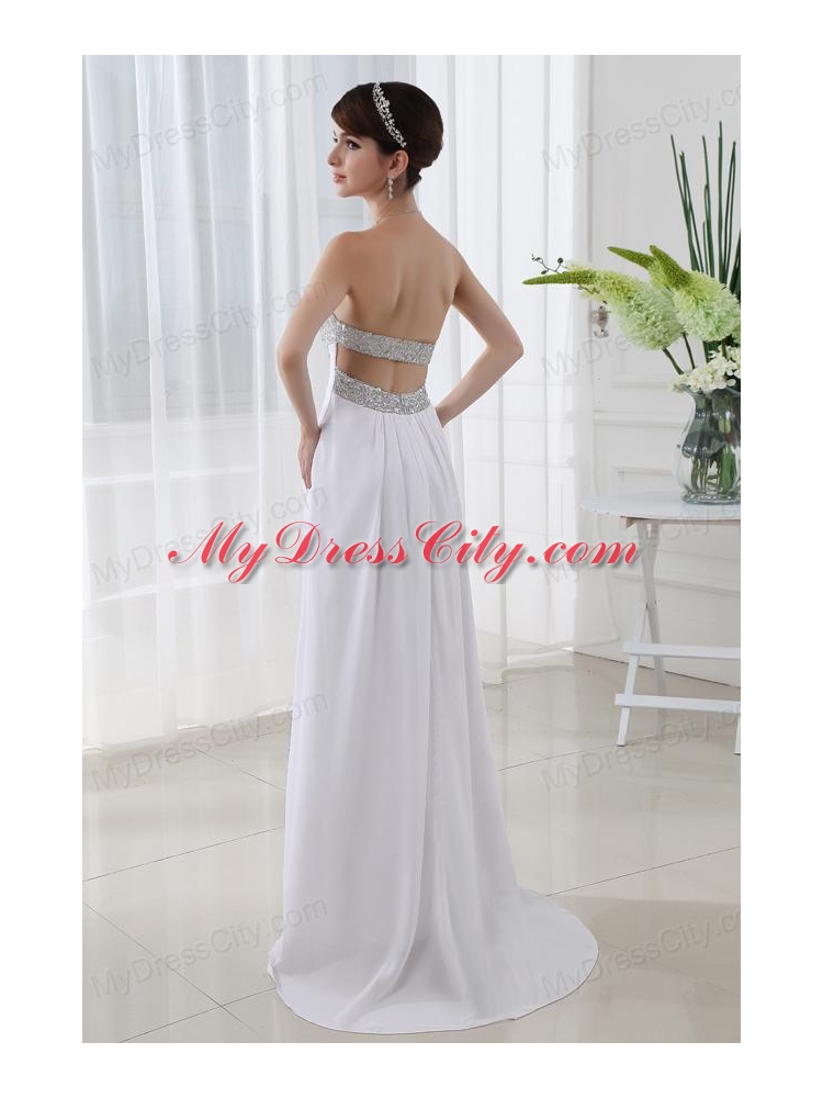 Strapless Beading and Ruching Backless Prom Dress