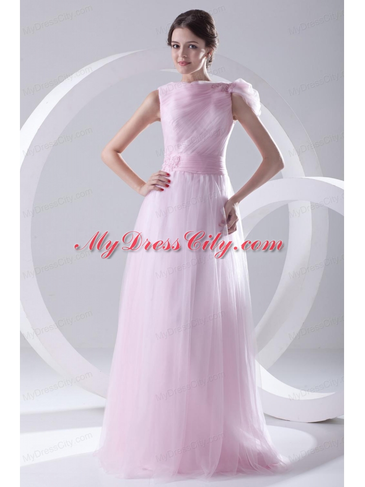 A-line Bateau Sashes Sleeveless Ruching Prom Dress