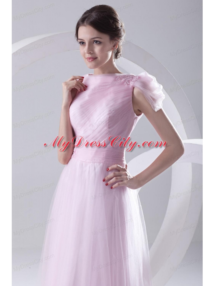 A-line Bateau Sashes Sleeveless Ruching Prom Dress