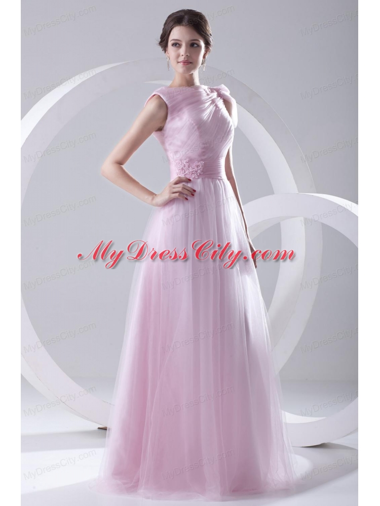 A-line Bateau Sashes Sleeveless Ruching Prom Dress