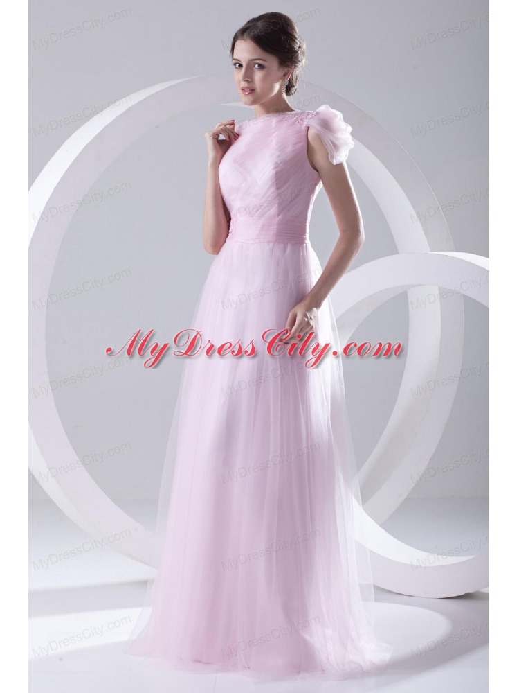 A-line Bateau Sashes Sleeveless Ruching Prom Dress