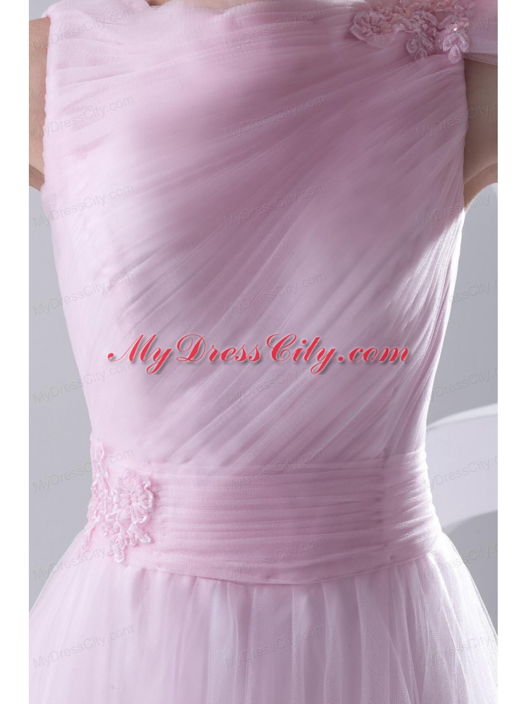 A-line Bateau Sashes Sleeveless Ruching Prom Dress