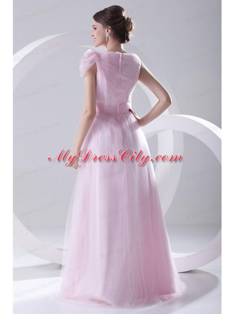 A-line Bateau Sashes Sleeveless Ruching Prom Dress