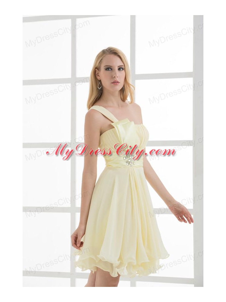 A-line Chiffon One Shoulder Beading and Ruching  Prom Dress