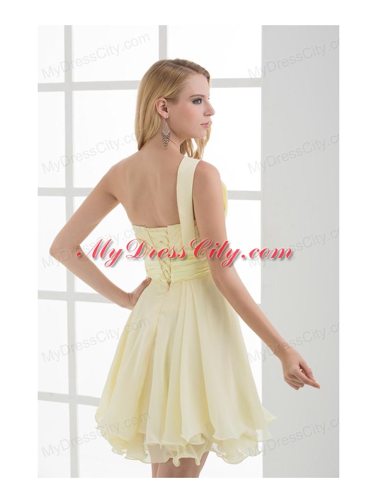 A-line Chiffon One Shoulder Beading and Ruching  Prom Dress