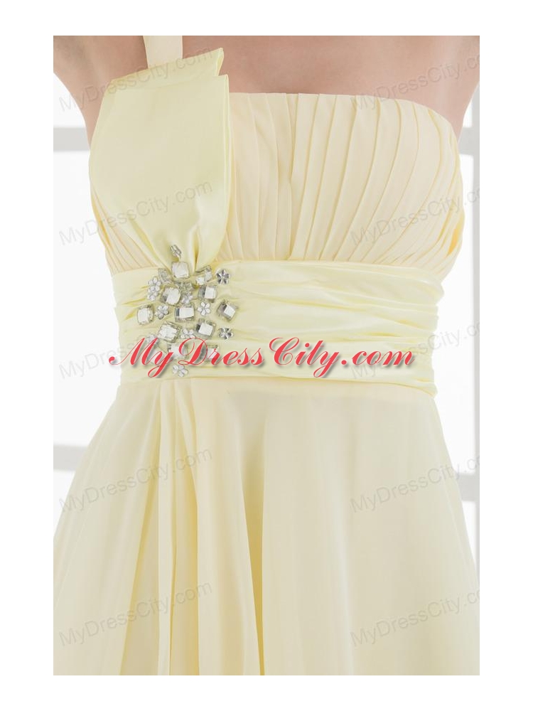 A-line Chiffon One Shoulder Beading and Ruching  Prom Dress