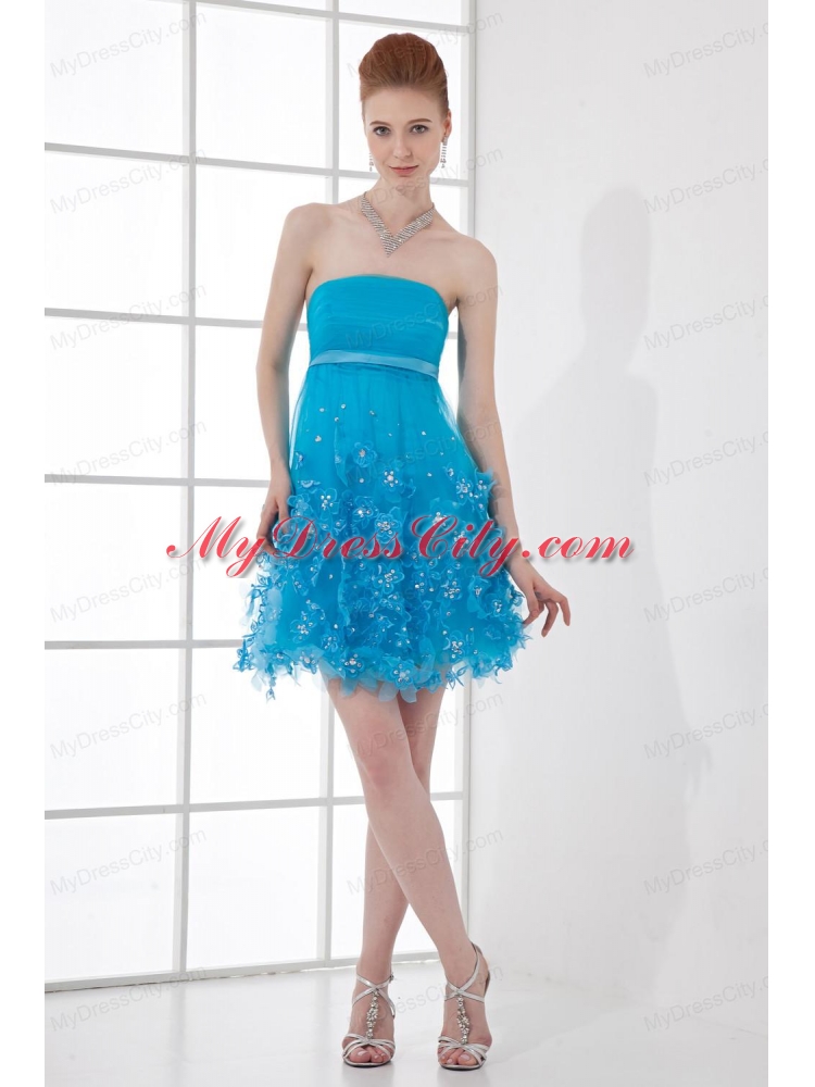 A-line Strapless Prom Dress with Beading Ruching Appliques Organza