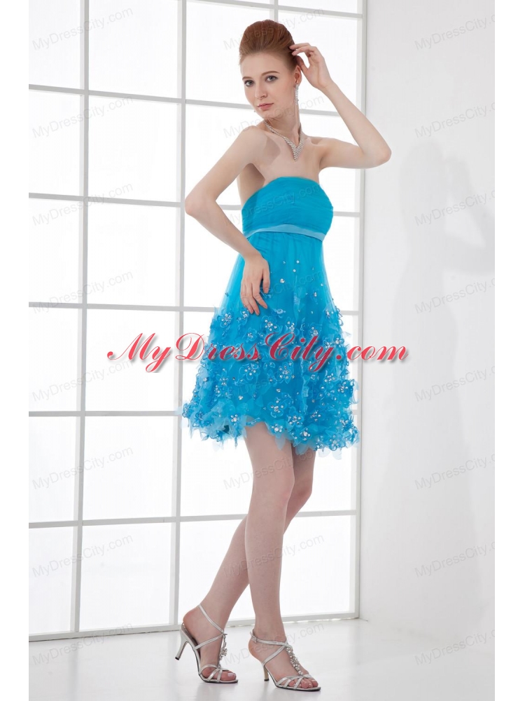 A-line Strapless Prom Dress with Beading Ruching Appliques Organza