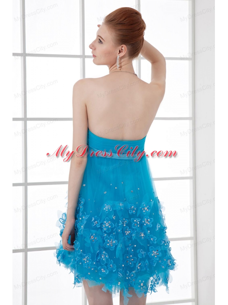 A-line Strapless Prom Dress with Beading Ruching Appliques Organza