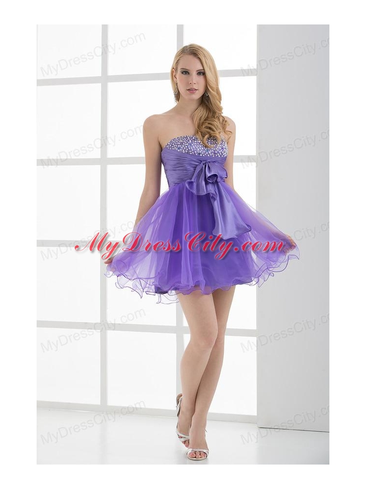 A-line Strapless Sleeveless Beading and Ruching Prom Dress