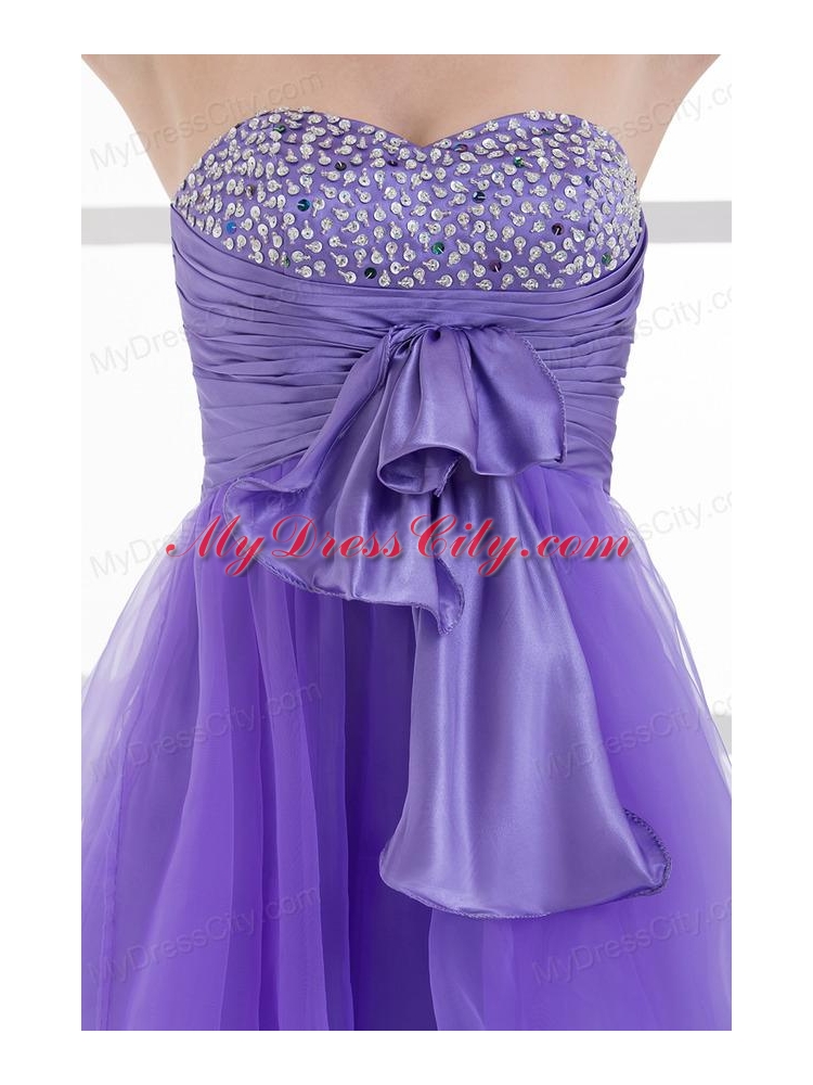 A-line Strapless Sleeveless Beading and Ruching Prom Dress