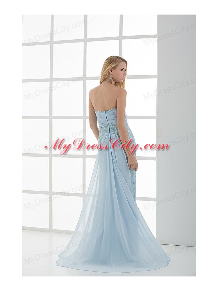 Column Sweetheart Floor-length   Beading Light Blue Prom Dress