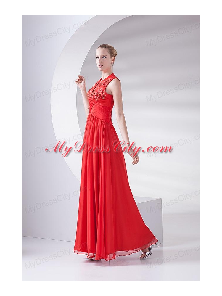 2014 New Empire Scoop Appliques Wine Red Chiffon Prom Dress