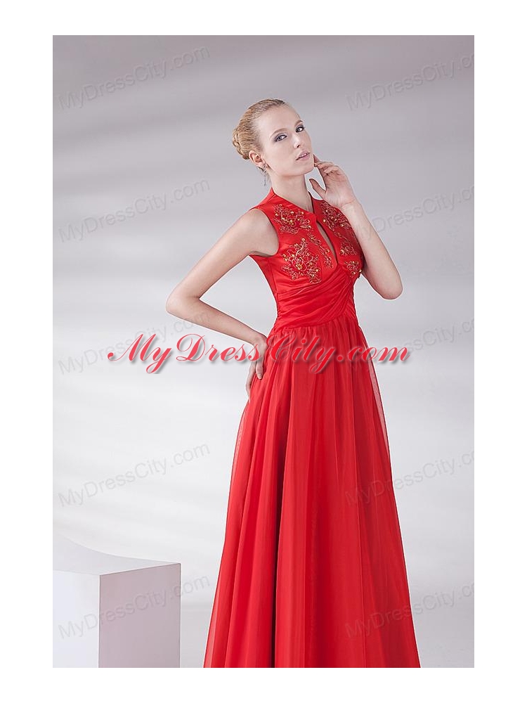 2014 New Empire Scoop Appliques Wine Red Chiffon Prom Dress