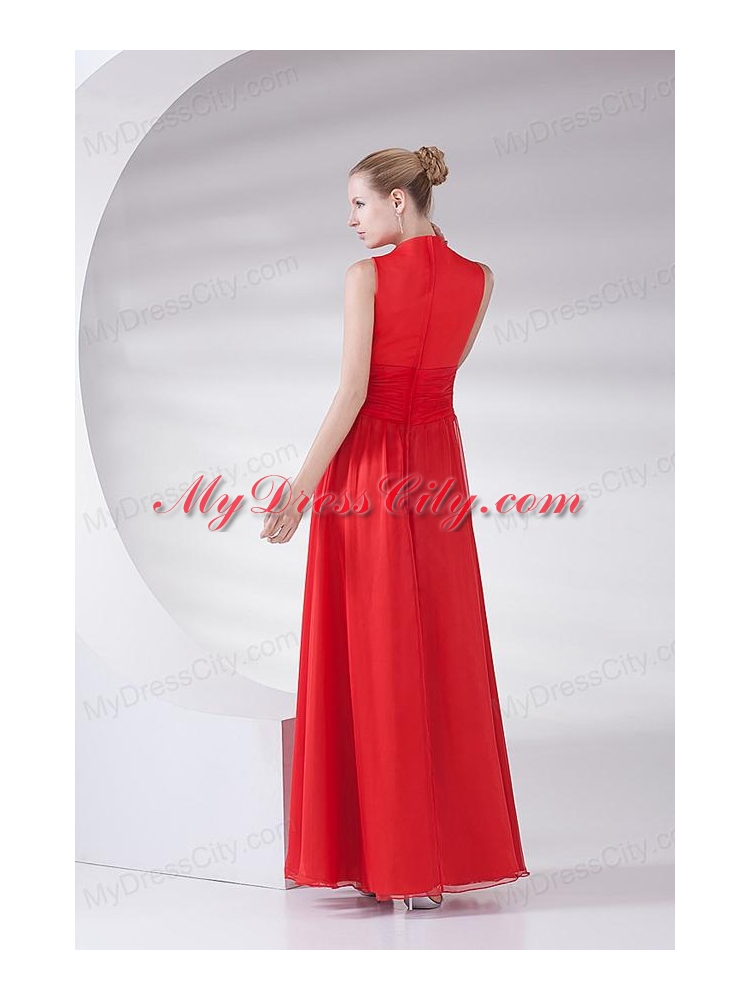 2014 New Empire Scoop Appliques Wine Red Chiffon Prom Dress