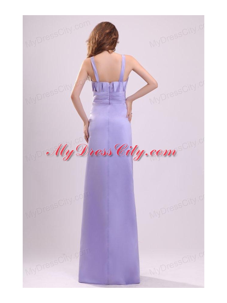 Cheap Lavender Column Straps Ruching Taffeta Floor-length Prom Dress