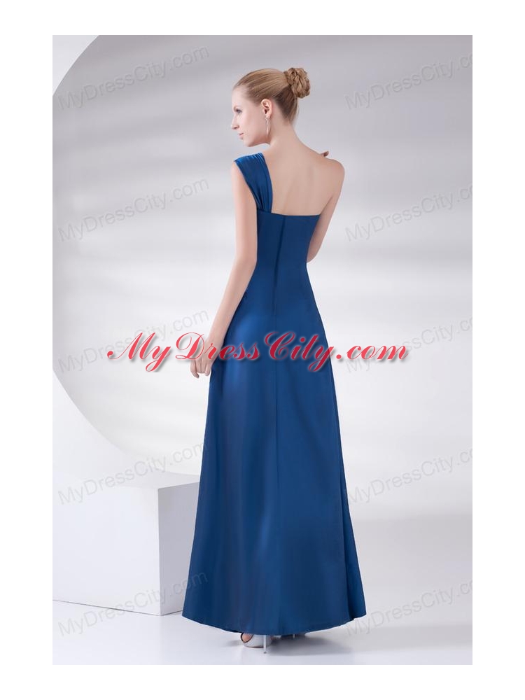 Column Navy Blue Beading and Ruching Beading Taffeta Prom Dress