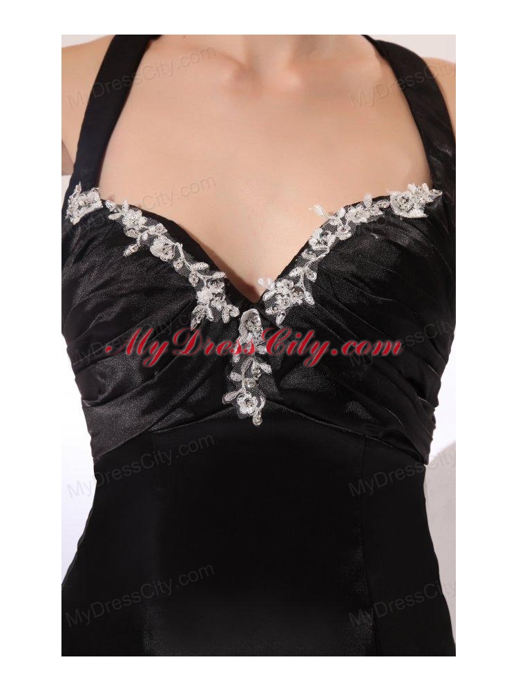 Column Straps Black Elastic Woven Satin Criss Cross Prom Dress with Beading