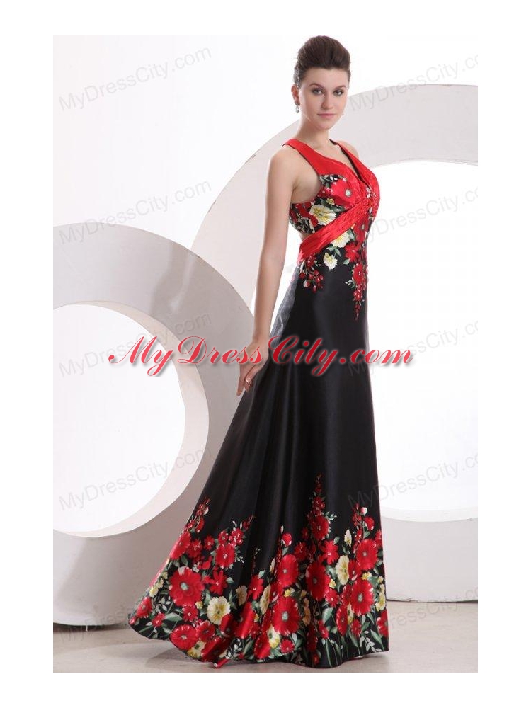 Column V-neck Floor-length Criss Cross Elastic Woven Satin Prom Dress