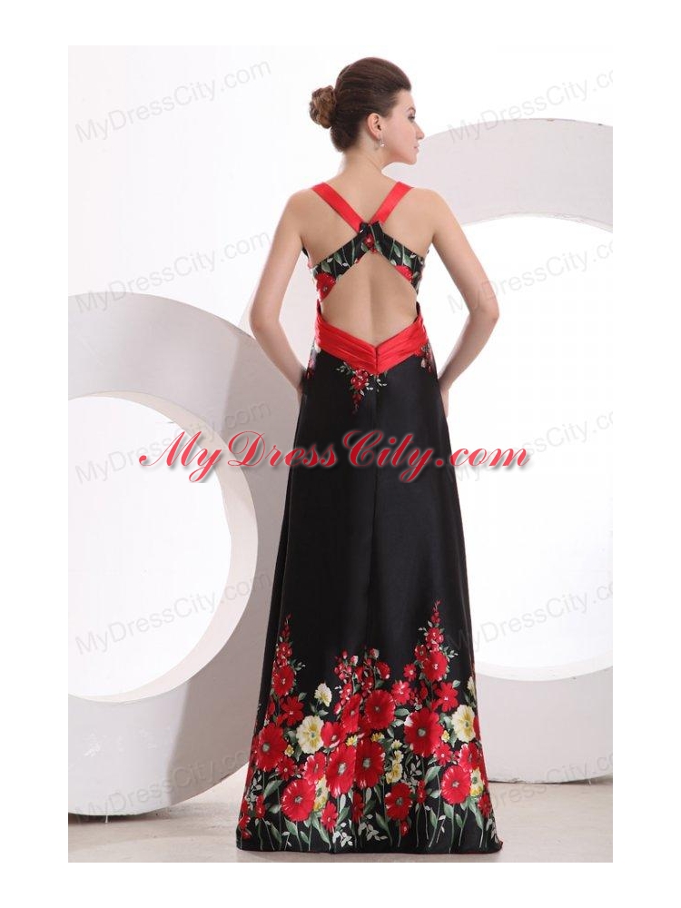 Column V-neck Floor-length Criss Cross Elastic Woven Satin Prom Dress