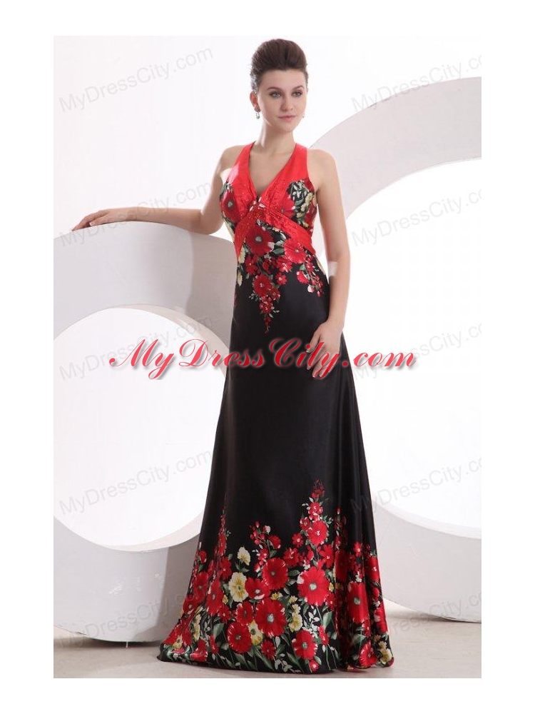 Column V-neck Floor-length Criss Cross Elastic Woven Satin Prom Dress