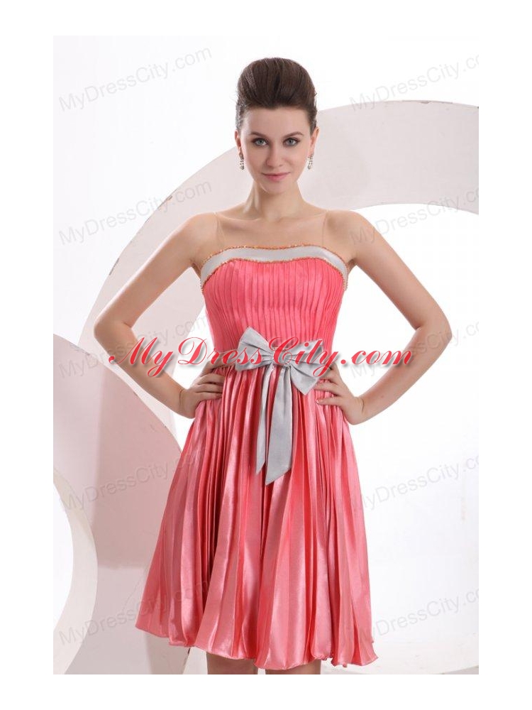 Empire Sashes and Pleats Strapless Watermelon Red Prom Dress