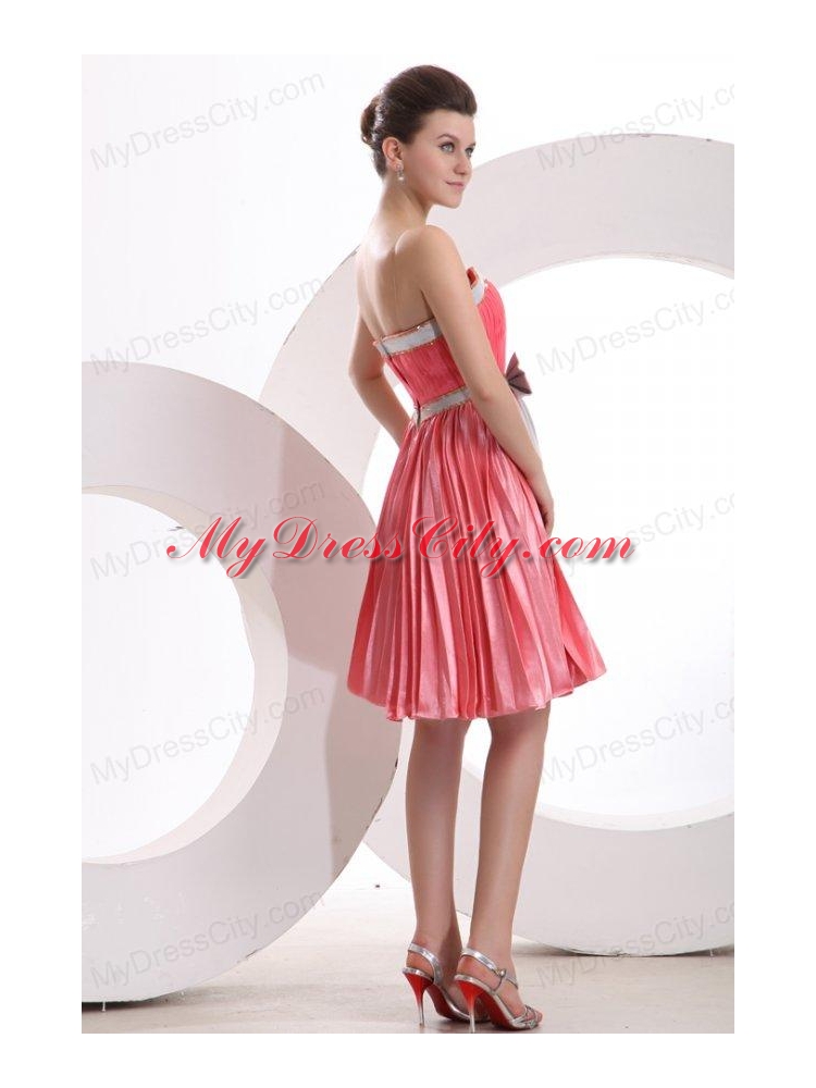 Empire Sashes and Pleats Strapless Watermelon Red Prom Dress