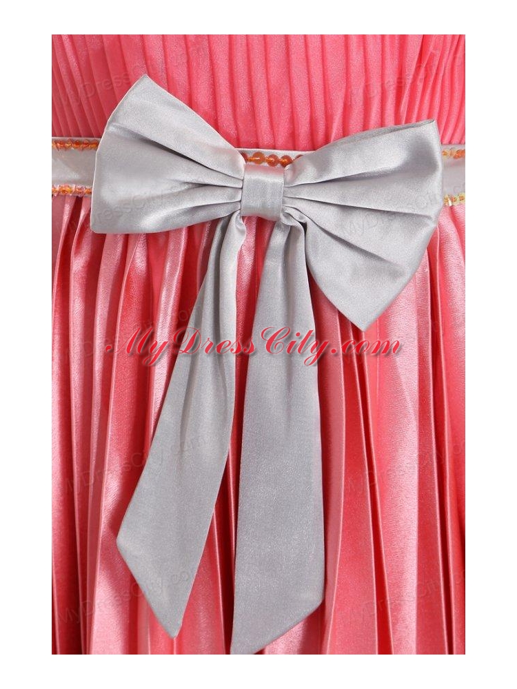 Empire Sashes and Pleats Strapless Watermelon Red Prom Dress