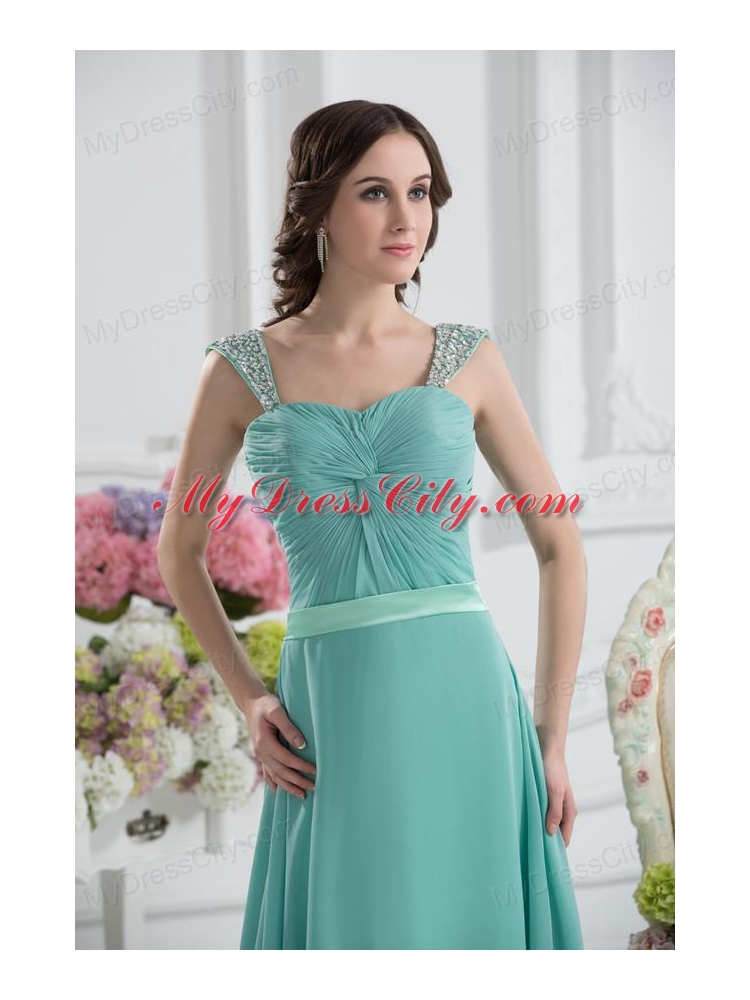 Empire Square Chiffon Beading Ruching Belt Mint Cream Prom Dress